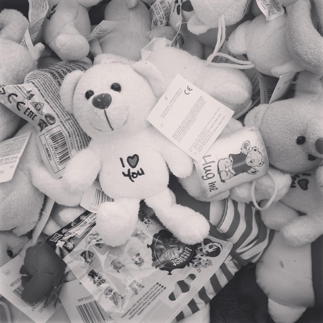 donated teddybears in a warehouse